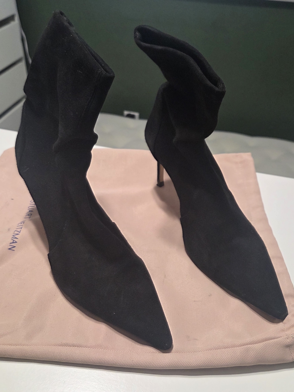 Stuart Weitzman Black Suede Pointed Sock Boots
